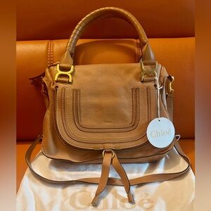 NWT Chloé Marcie Medium Bag In Grained Calfskin Leather Rare Softy Brown Color